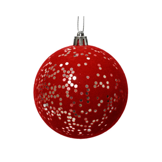 Bauble shatterproof flock sequin matching to cap color christmas red L.8cm x W.8cm x H.8cm
D.8cm