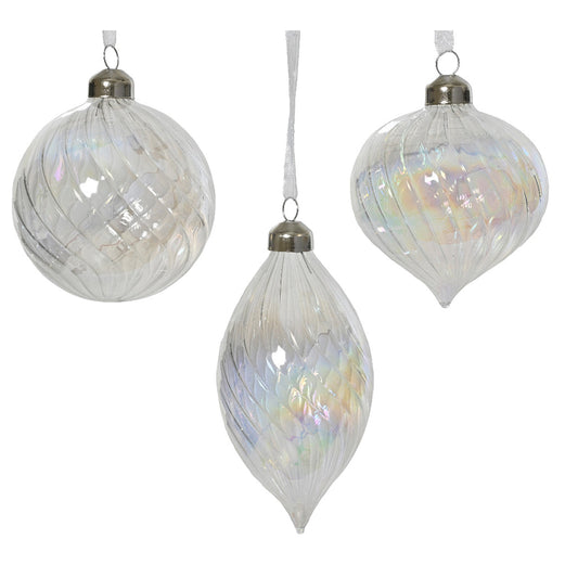 Bauble glass iris finish w swirl 3asstransparent/iris