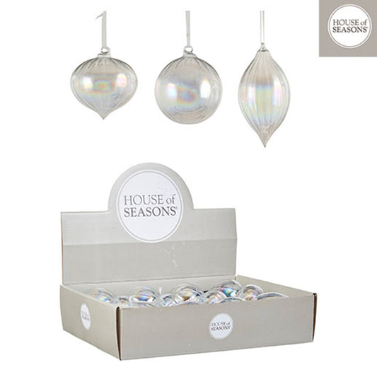 Bauble glass clear 3 assorted display - h9xd8cm