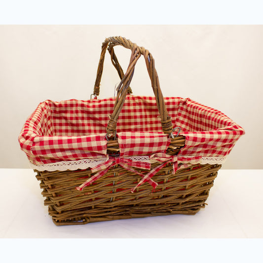 GINGHAM LINED RECTANGULAR BASKET LARGE