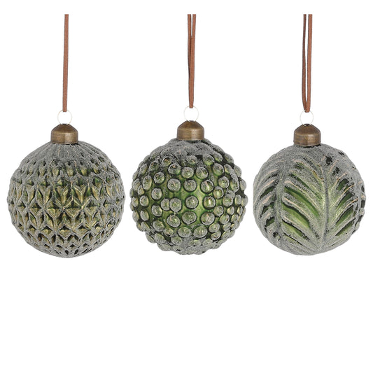 Bauble glass green 3 assorted display - d8cm