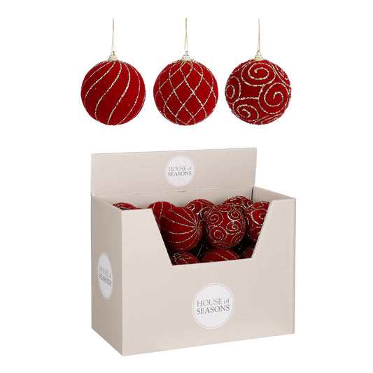 Bauble unbreakable d. red 3 assorted display - d8cm