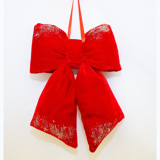 RED VELVET LARGE GLITTERED BOW HANGER