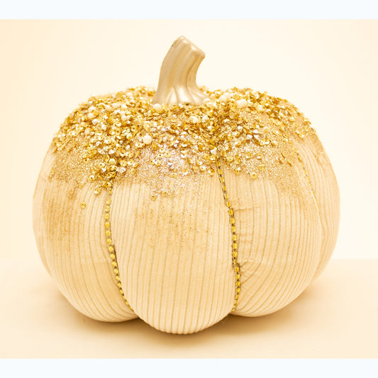 CREAM GLITTERED SMALL KNITTED PUMPKIN 15-18CM