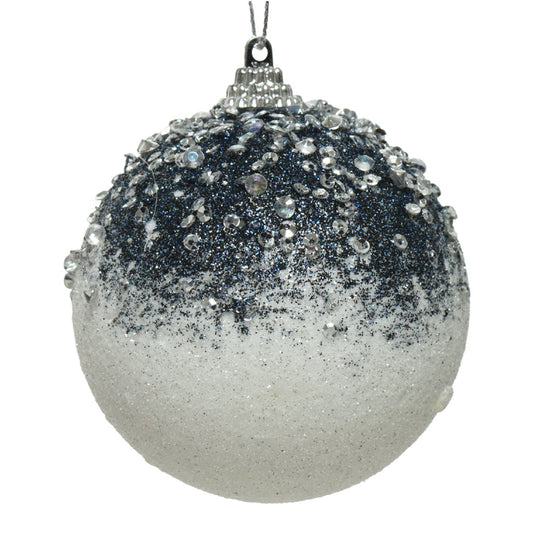 Bauble foam glitter acrylic beads  white/blue - dia8cm