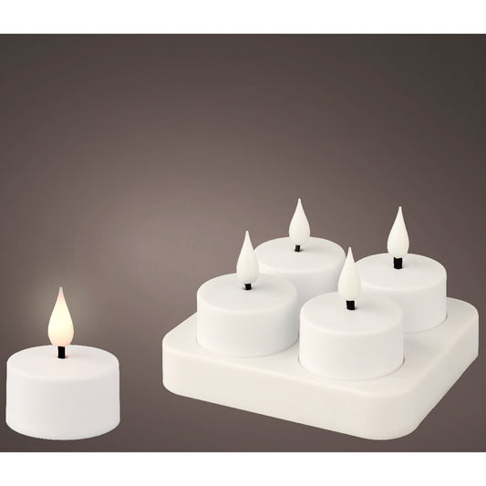 LED rechargeable tealight plastic fire flame effect BO indoor  white/flame - dia4cm x H.4.5cm