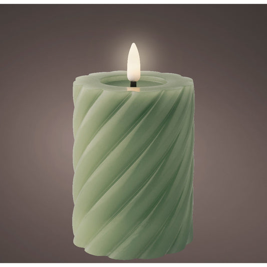 LED wick candle wax twisted w melted top steady BO indoor  green/warm white - dia7.5cm x H.12.3cm