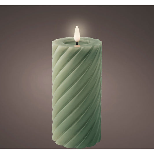 LED wick candle wax twisted w melted top steady BO indoor  green/warm white - dia7.5cm x H.17.3cm