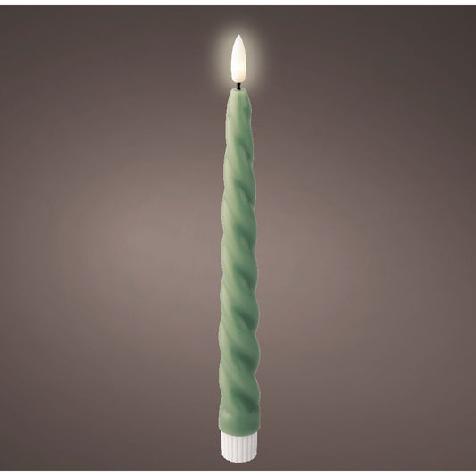 LED wick dinner candle wax twisted and tapered steady BO indoor  green/warm white - dia2.4cm x H.24.5cm