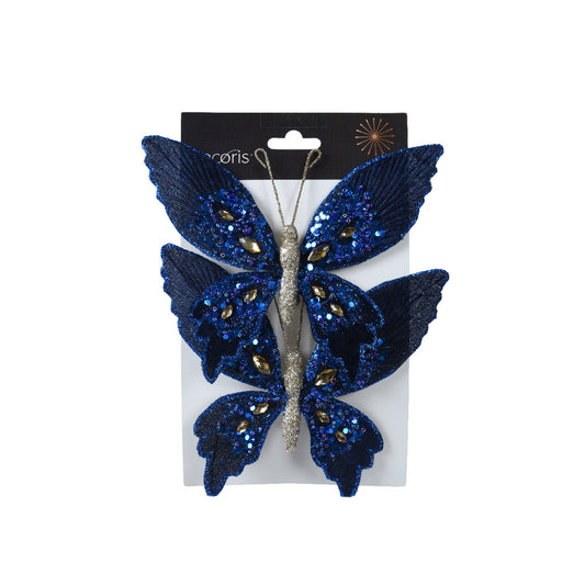 Butterfly velvet w glitter, sequins, gems on clipnight blue