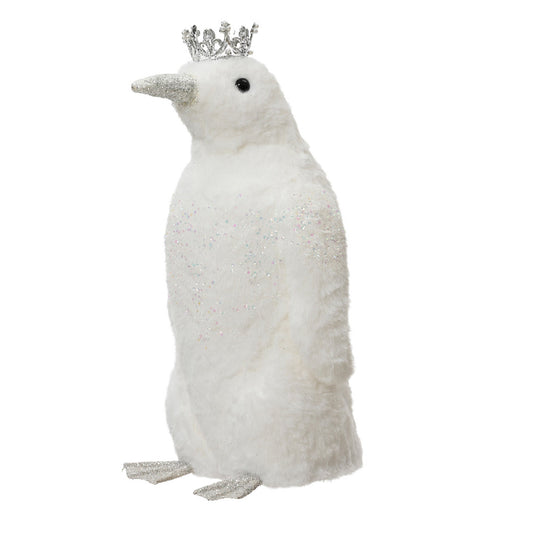 Penguin polyester glitter with crown  white - L.25cm x W.25cm x H.47cm