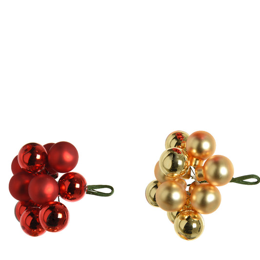 Baubles on wire glass shiny, matt mix  red/gold - dia2cm