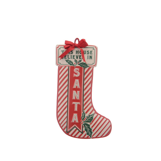 39cm red and white stocking shape sign