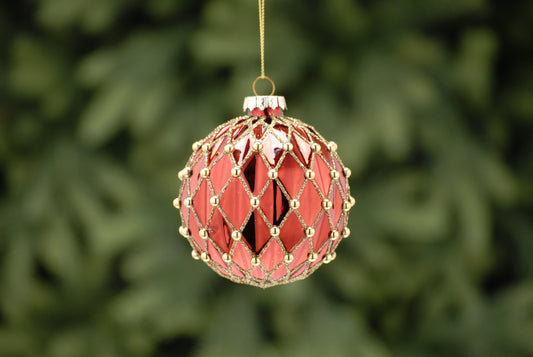 8cm red - gold glitter and gems segment glass ball