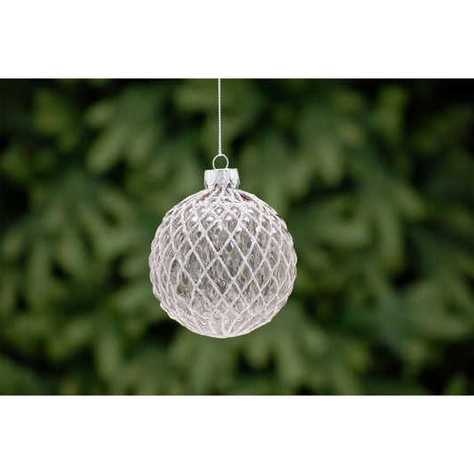 8cm grey - silver glitter pillow glass ball