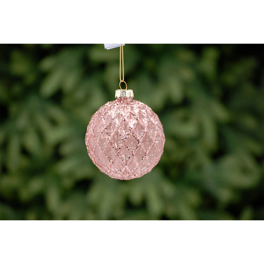 8cm dark pink hexagon effect glass ball