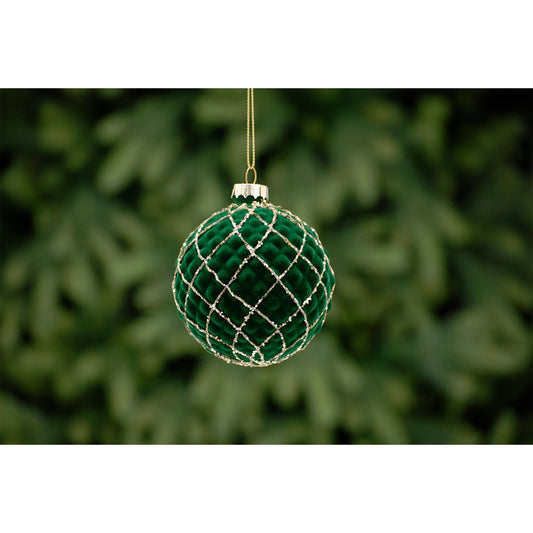 8cm dark green hexagon - gold glitter glass ball