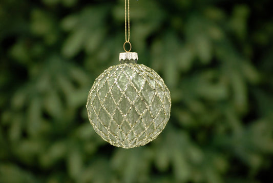 8cm sage green hexagon effect glass ball