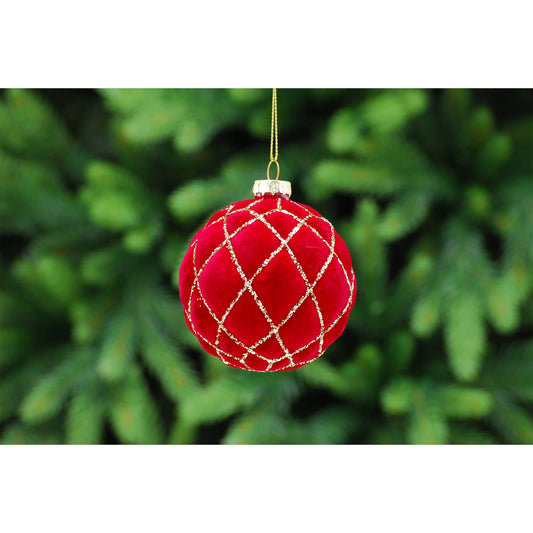 8cm red glass ball with gold glitter hexagon