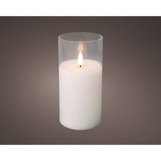 LED wick candle glass cylinder BO indoor  clear/warm white - dia7.5cm x H.15cm