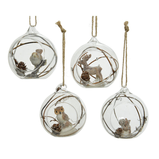 Bauble glass animal inside, pinecone, branches 4ass