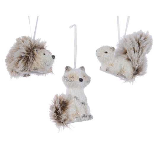 Animal terracotta with artificial fur 3ass  assorted - L.7cm x W.5cm x H.5cm